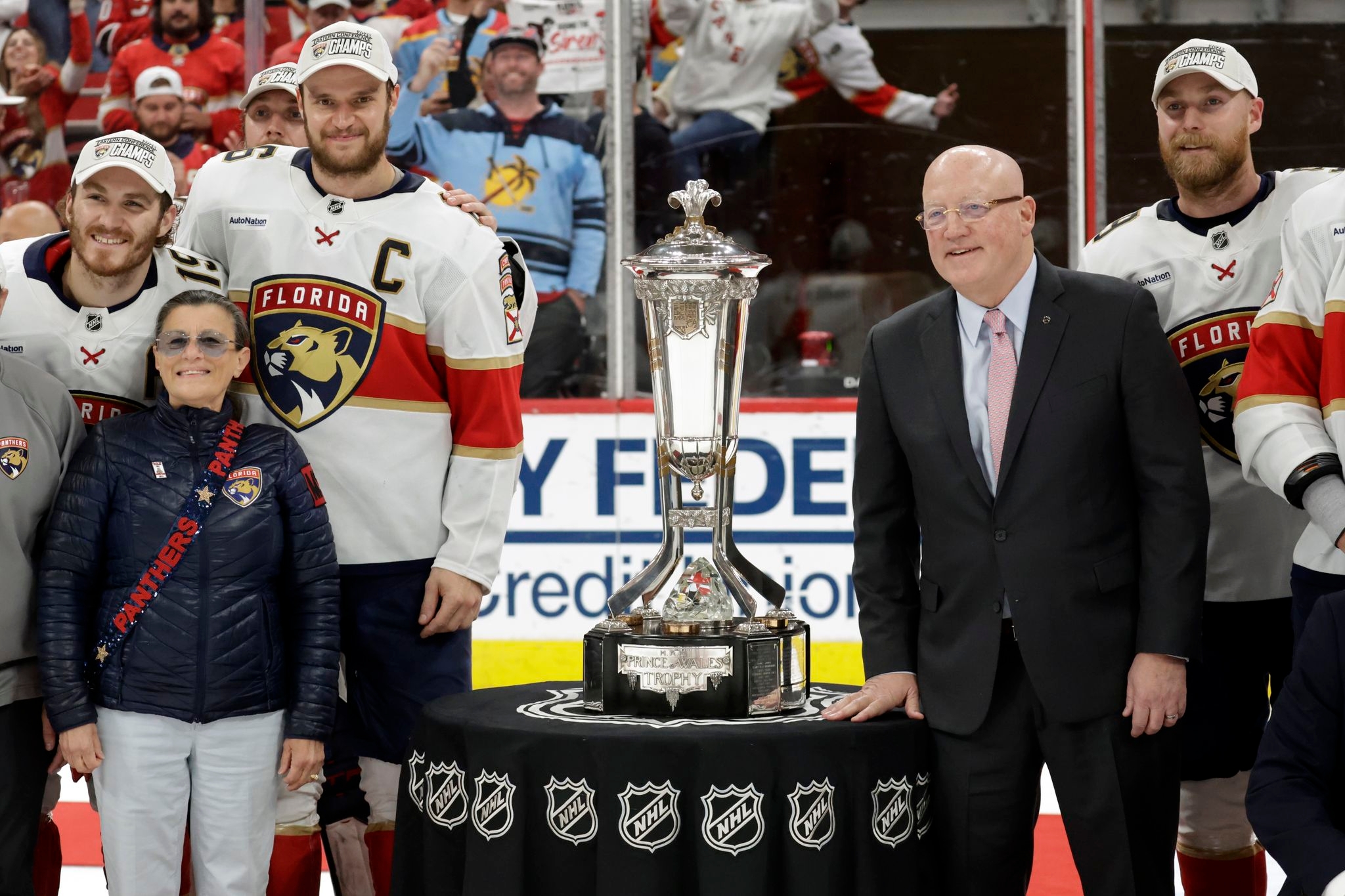 Oilers gladly touched West trophy ahead of Cup rematch. It was hands off for Panthers in the East