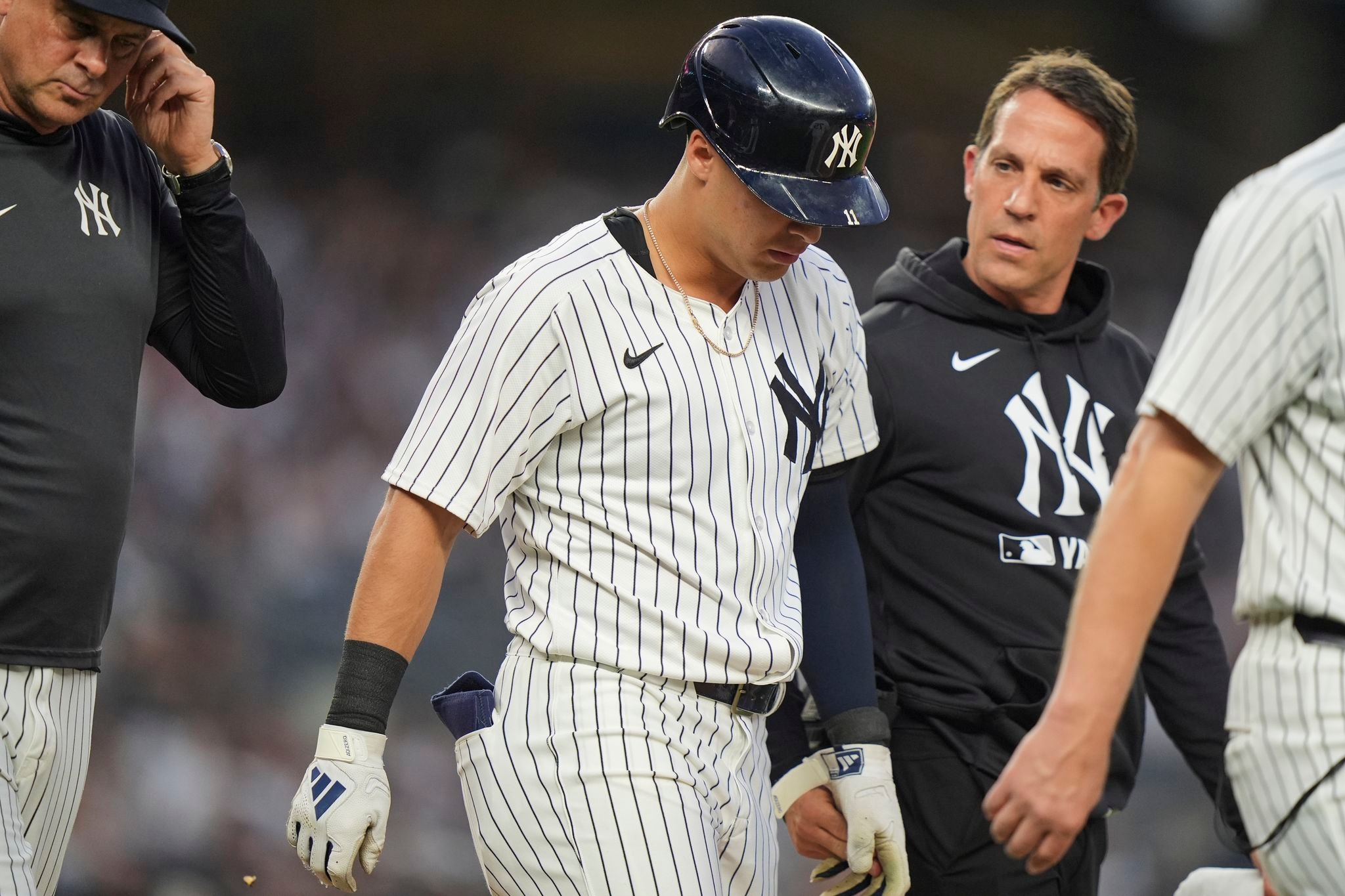 Yankees' Anthony Volpe misses second game this season after being hit in the left elbow