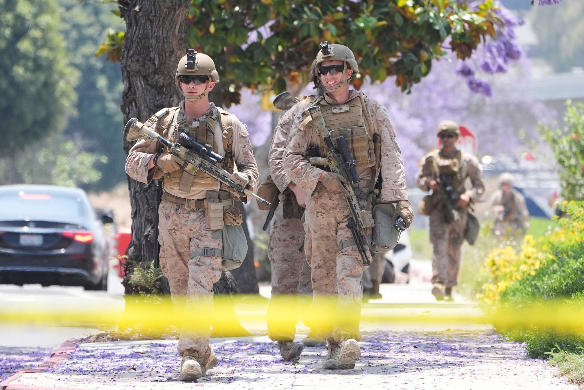 Photos of Marines in combat gear in Los Angeles as protests against immigration raids continue