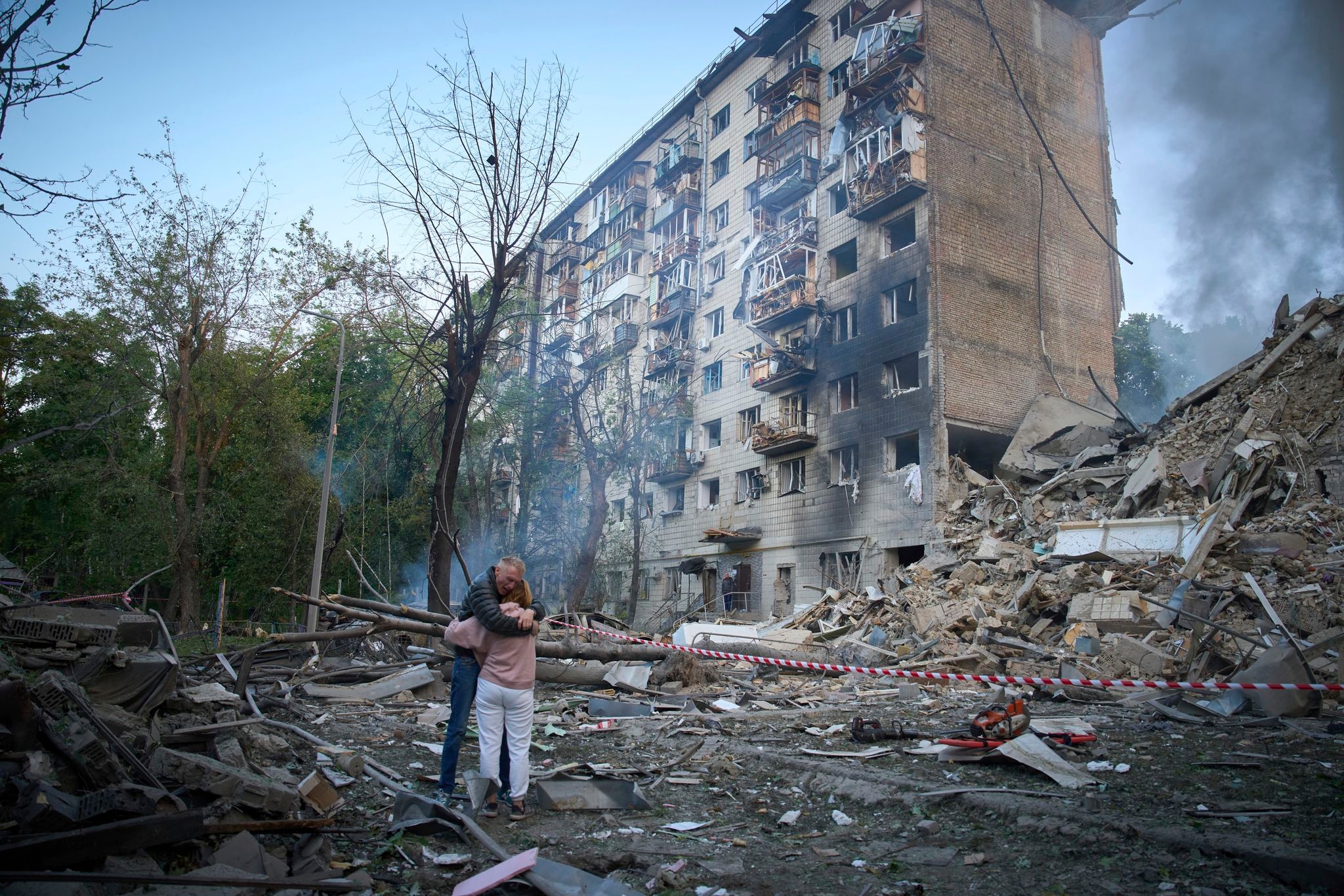 Photos of a combined Russian missile and drone attack in Kyiv overnight Tuesday