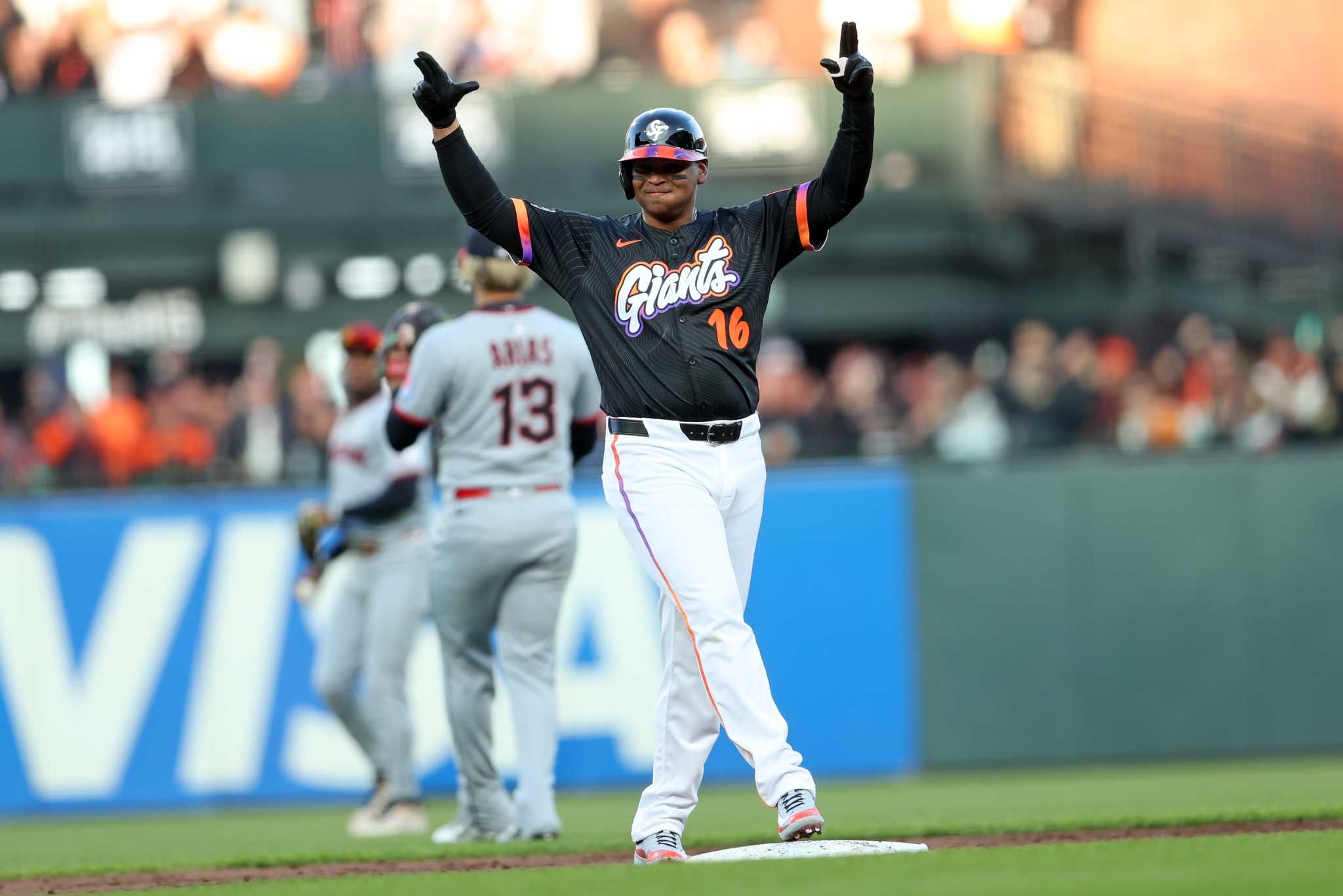 In his second at-bat with Giants, Rafael Devers smacks an RBI double