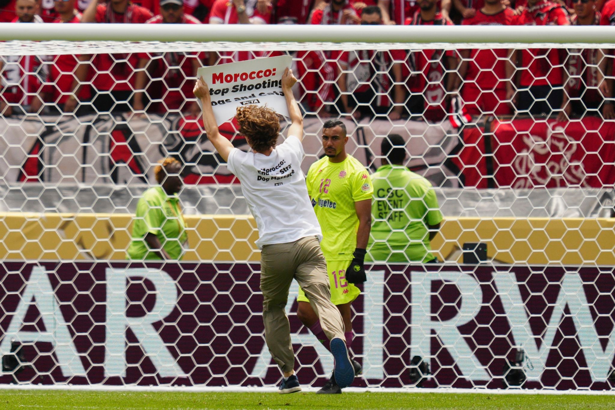 Animal-rights protester runs onto field during Club World Cup match with anti-Morocco message