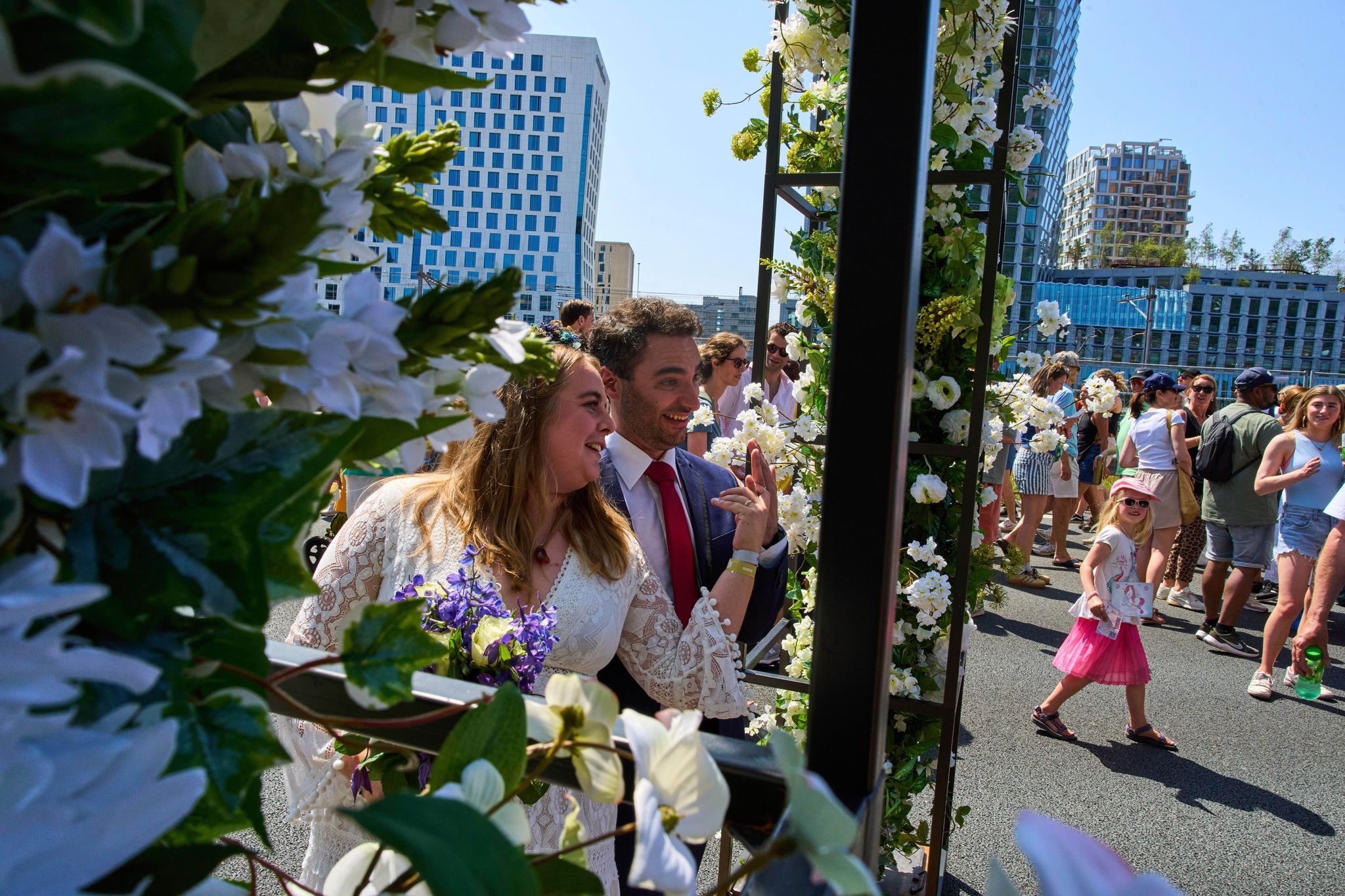 Couples tie the knot during a festival on an Amsterdam ring road