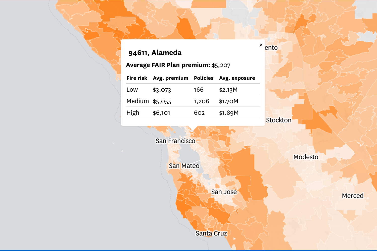 Map: Here's how much the California FAIR Plan costs in every ZIP code