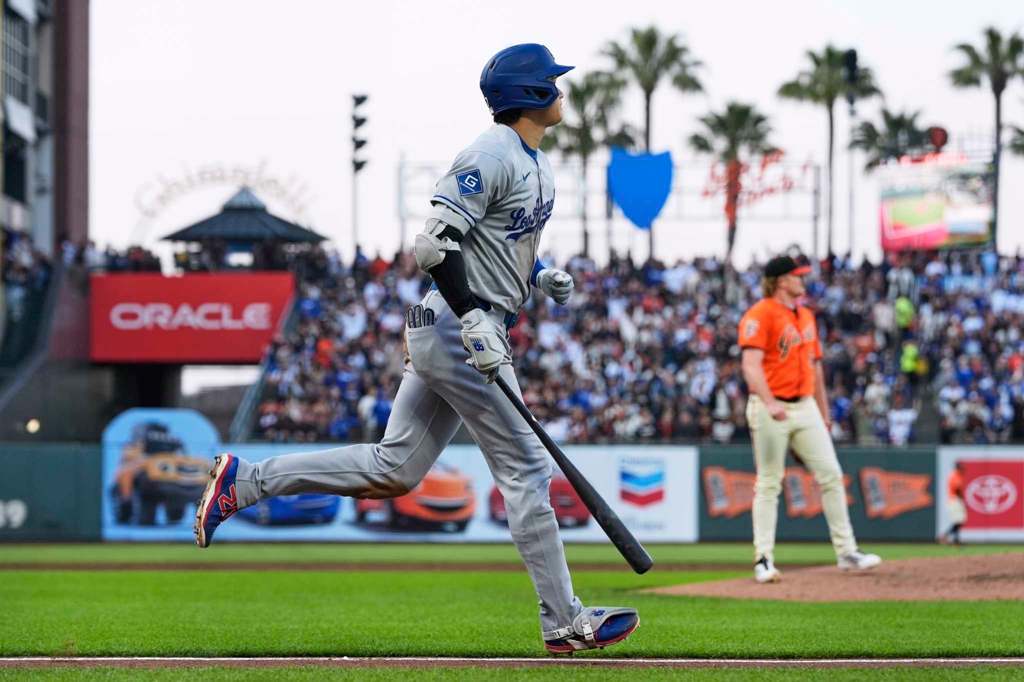 Dodgers' Shohei Ohtani launches 2-run homer into McCovey Cove off Logan Webb