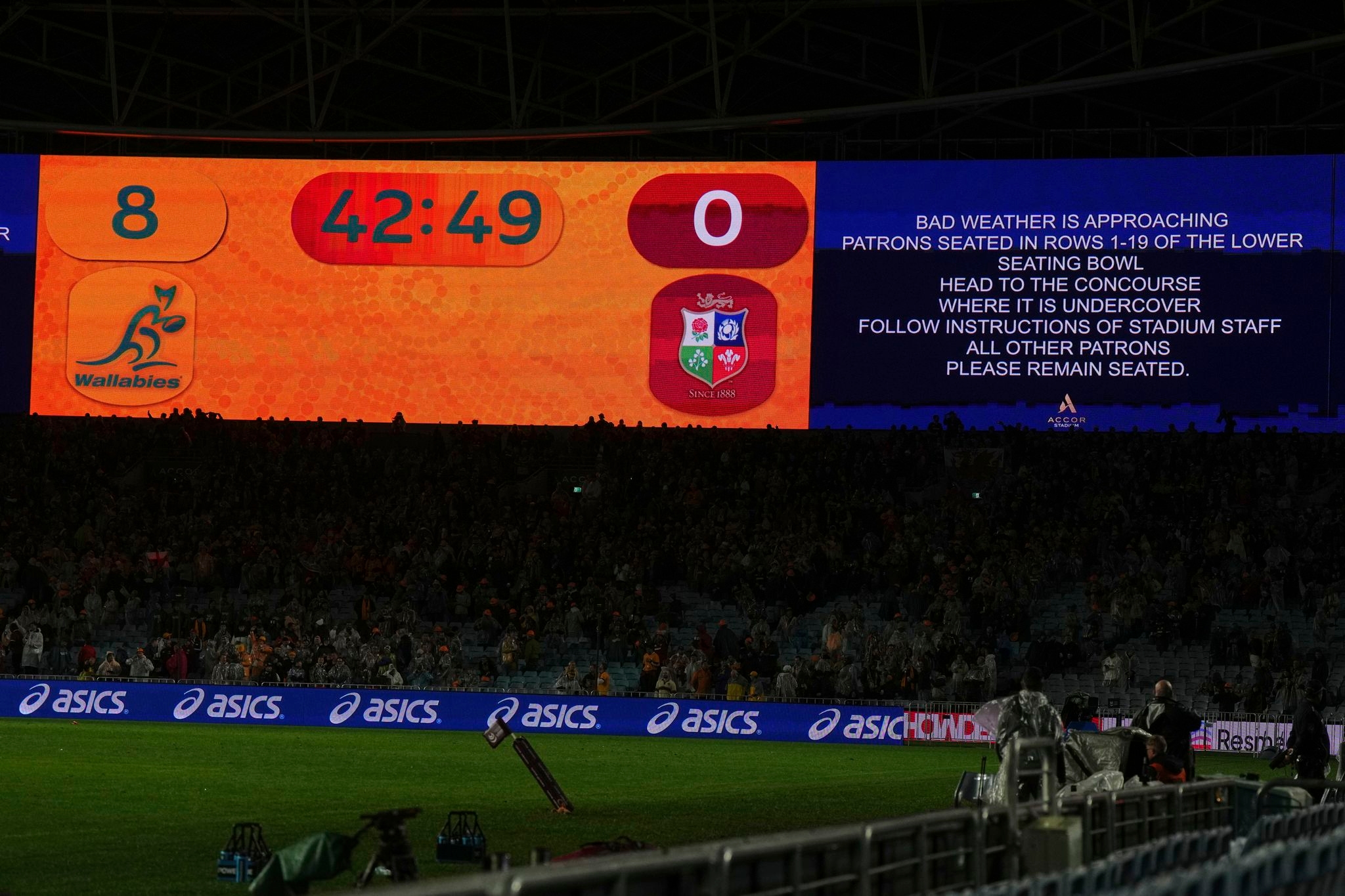 Third test between Wallabies and British and Irish Lions delayed by lightning