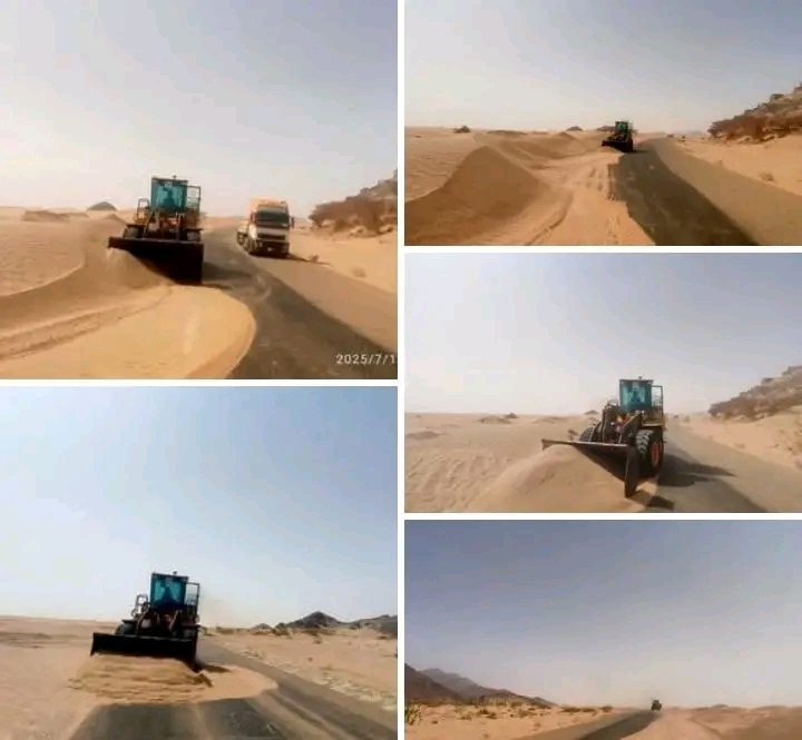 شبوة.. بدء إزالة الرمال من طريق عتق – بيحان بتوجيهات المحافظ بن الوزير