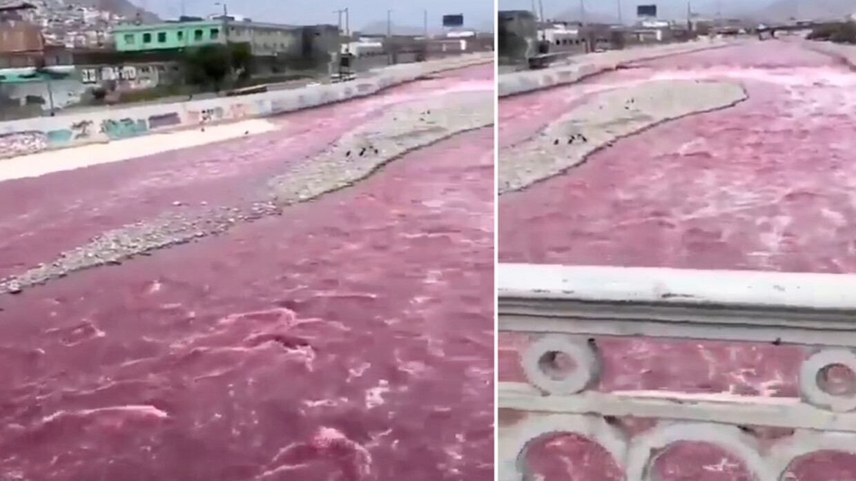 نهر يتحول إلى اللون الأحمر.. ظاهرة غريبة تثير الذعر في بيرو (فيديو)