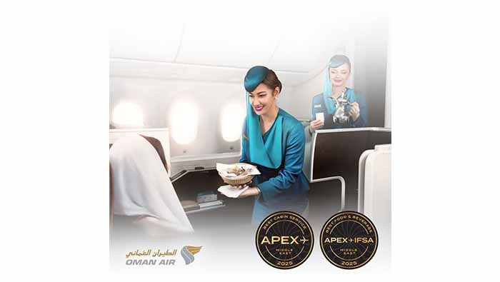 Oman Air honoured with two APEX 2025 Awards for Best Food & Beverage and Best Cabin Service in the Middle East
