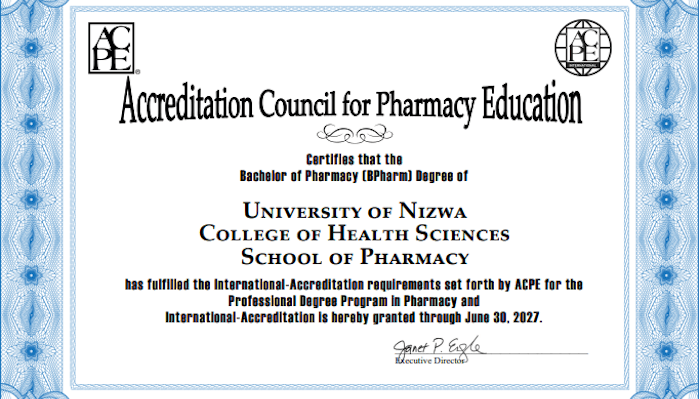 University of Nizwa's School of Pharmacy Earns ACPE International Accreditation