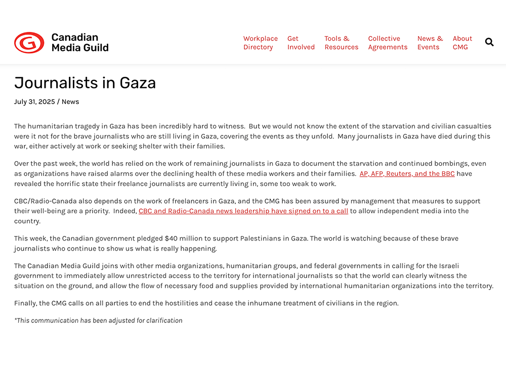 Media union backtracks on Gaza statement that blamed Israel alone for the ongoing war