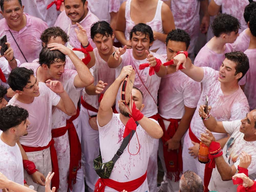 Daredevils run with charging bulls at Pamplona's famous San Fermin festival