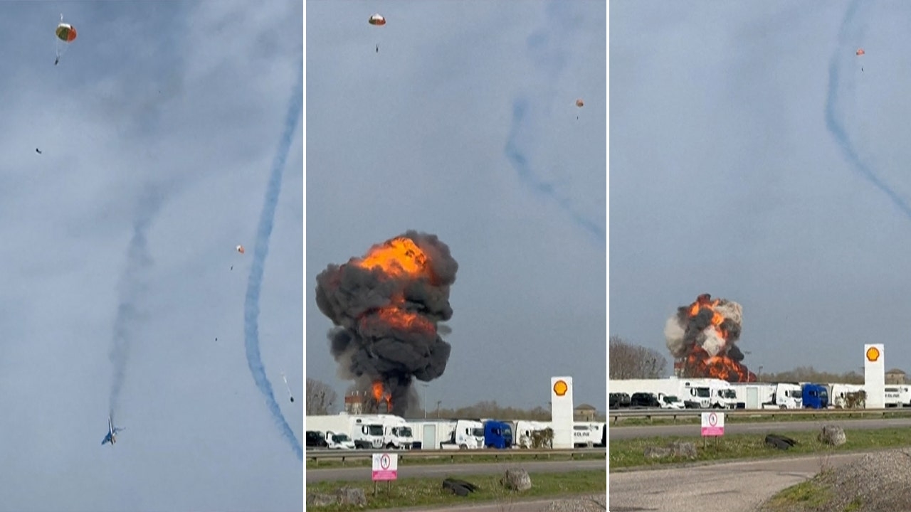 Two military jets collide in midair stunt, crash to ground in fiery explosion