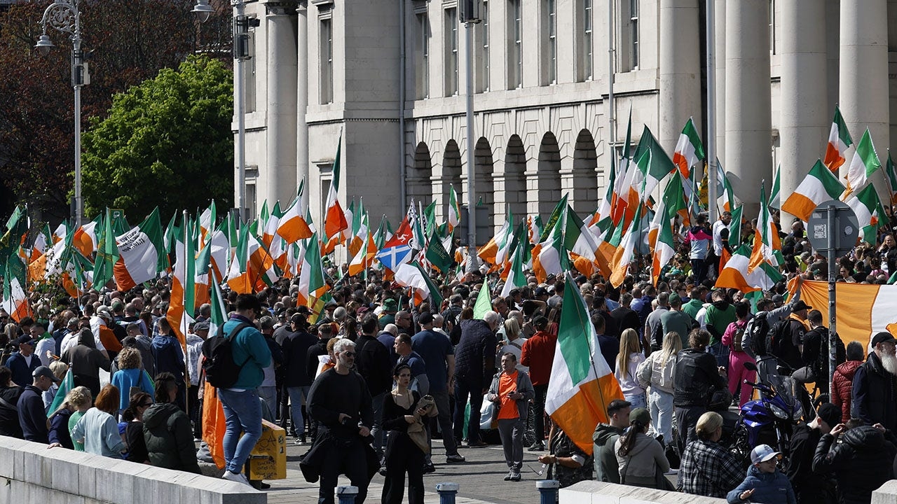 Thousands march in Dublin against Ireland's mass migration policies as McGregor pursues presidential bid