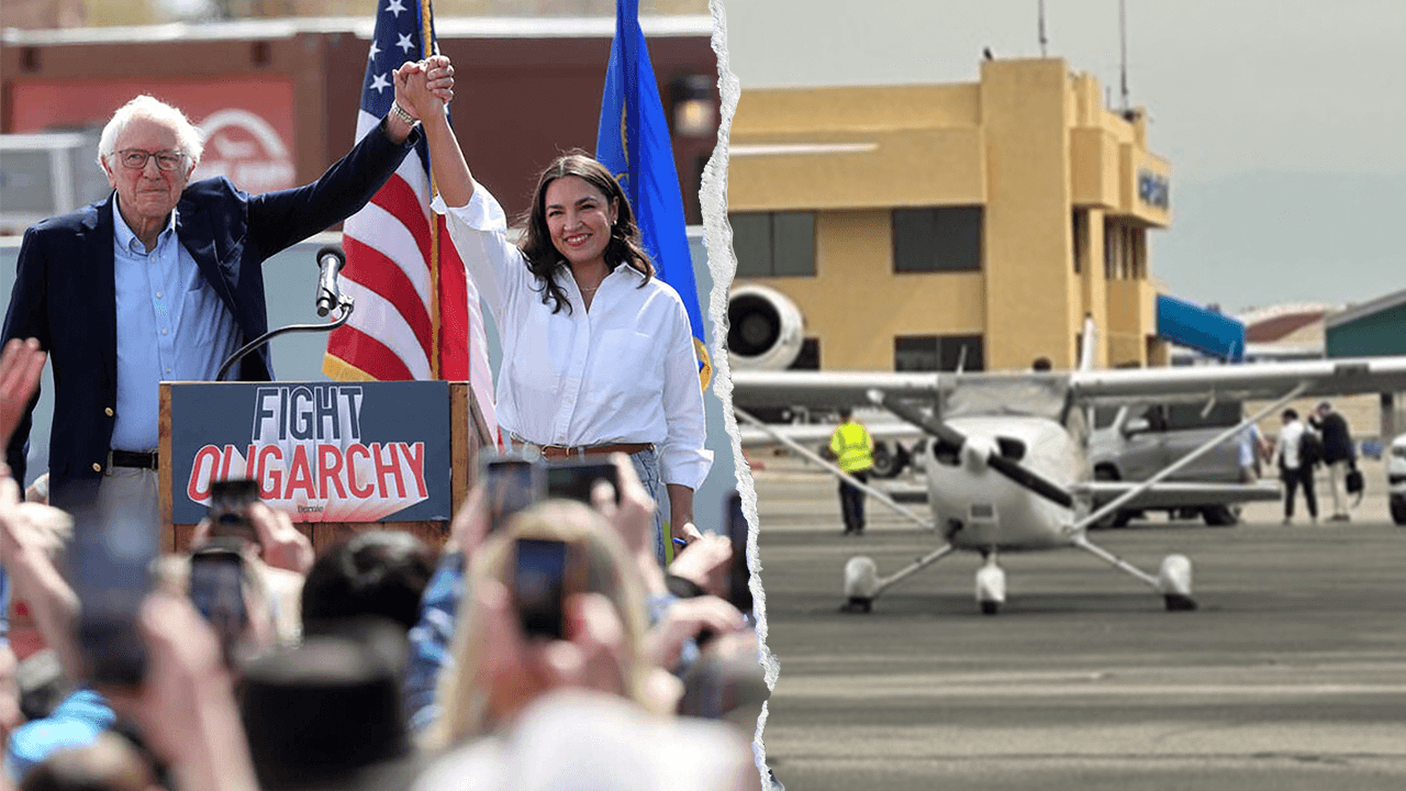 'Champagne socialists' Sanders and AOC spotted boarding private jet on 'Fighting Oligarchy' tour