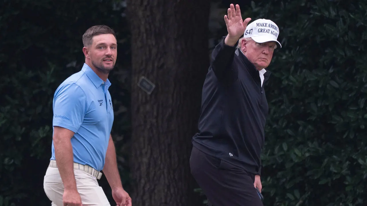 Bryson DeChambeau hits golf balls on White House South Lawn during visit with Trump