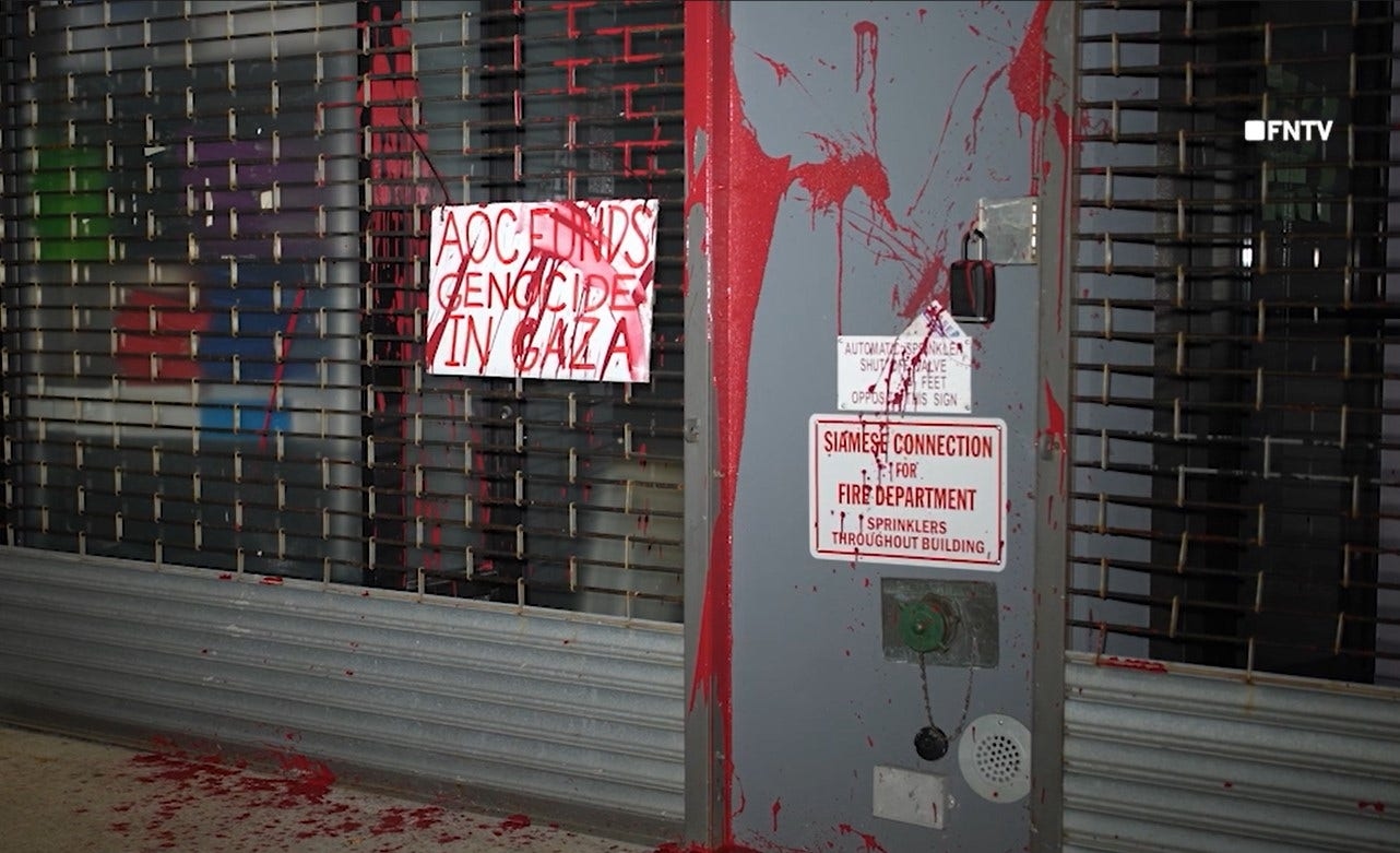 AOC campaign office vandalized with anti-Israel message after vote on Republican amendment