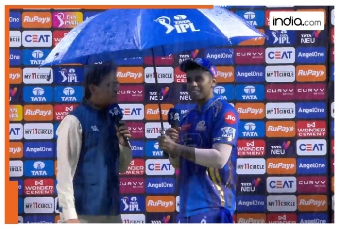 WATCH: Suryakumar Yadav's special gesture, holds umbrella for Harsha Bhogle as rain disrupts presentation ceremony