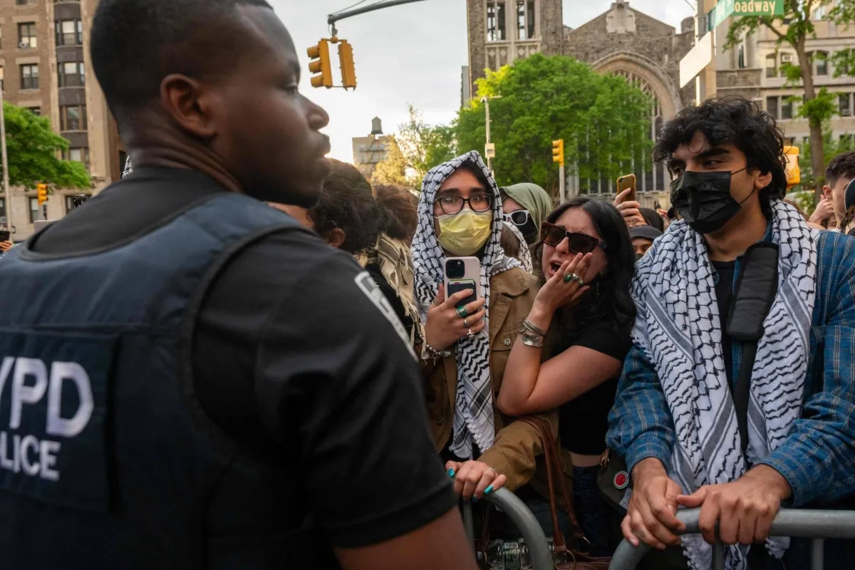 Pro-Palestinian Demonstrators Clash with Security Guards at Columbia University