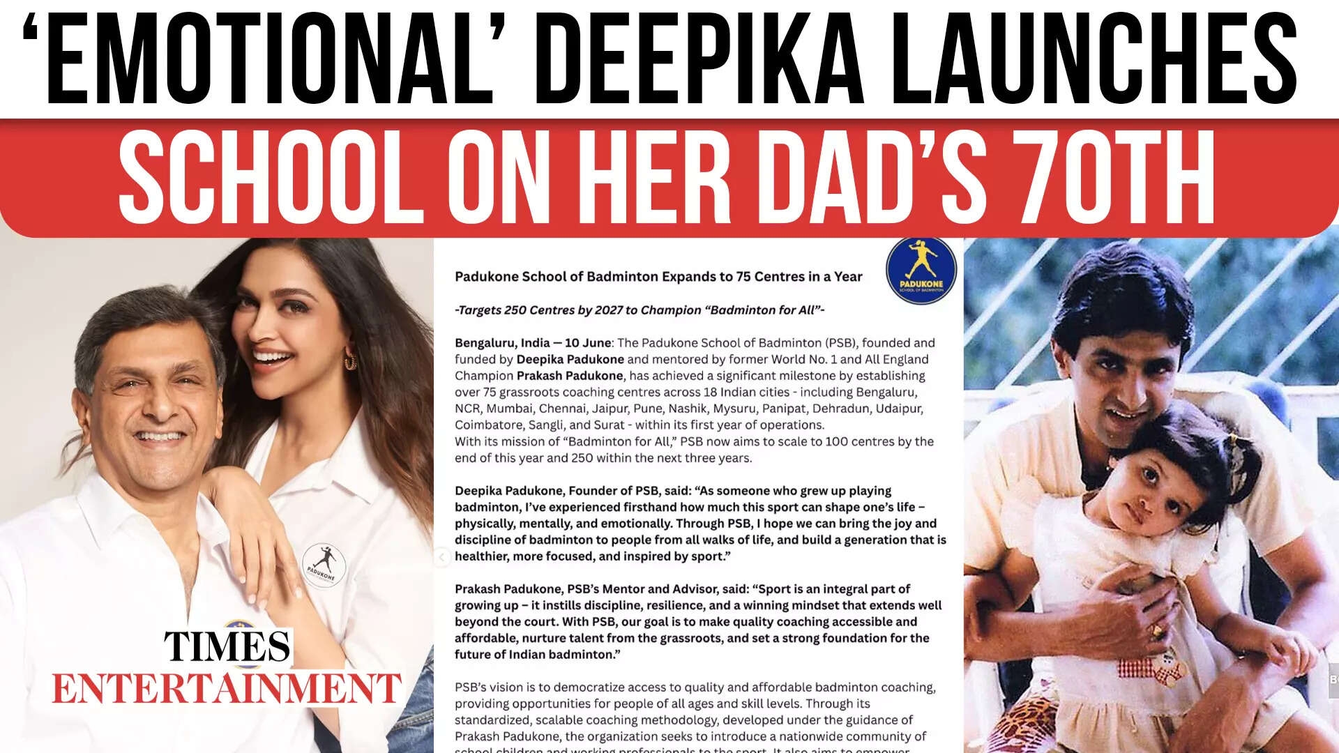 Deepika Padukone launches badminton school to celebrate father's legacy on his 70th birthday
