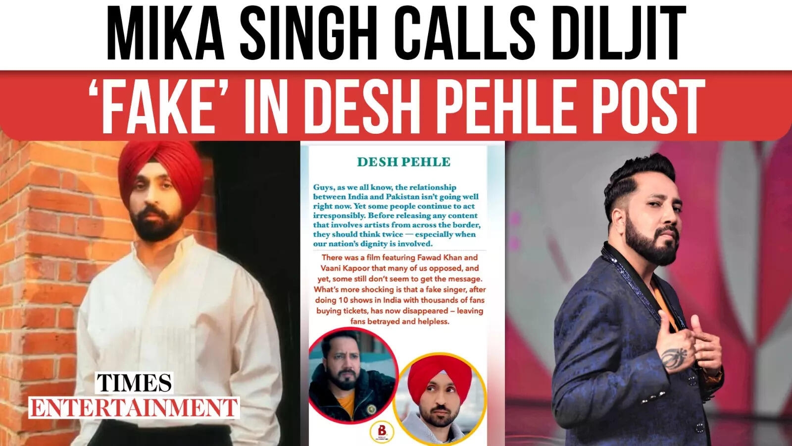 ‘Fake Singer'Mika Singh Explodes at Diljit Dosanjh Over Pakistan Collab