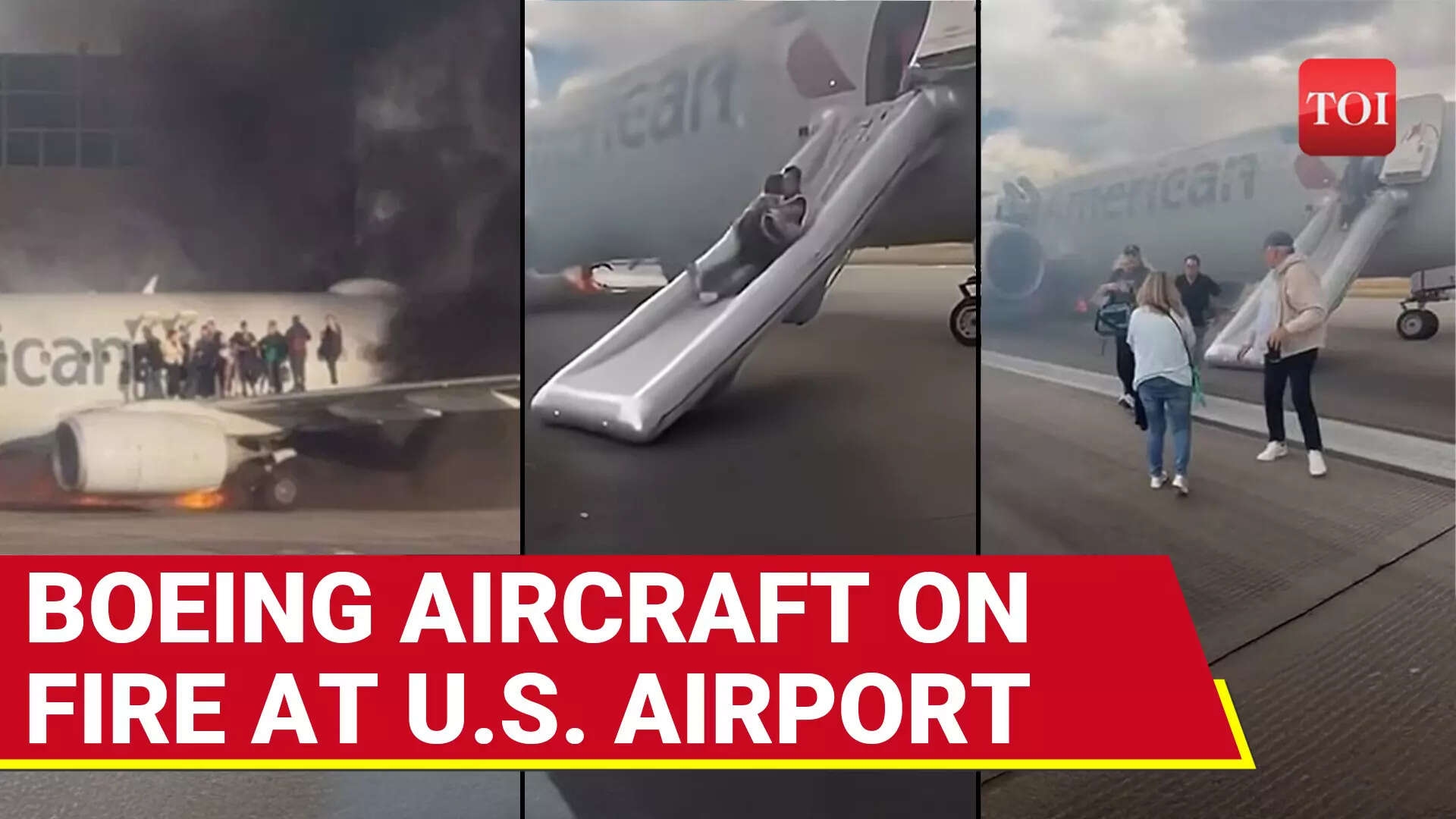 On Cam: American Airlines Plane On Fire; Passengers Jump Out Of Boeing Aircraft At Denver Airport