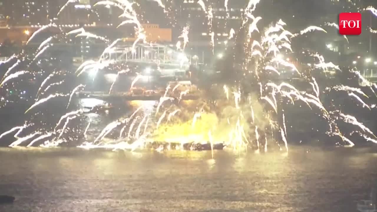 Shocking Visuals: Malfunction Sparks Fireworks Barge Inferno In Japan, Five Flee Into Sea