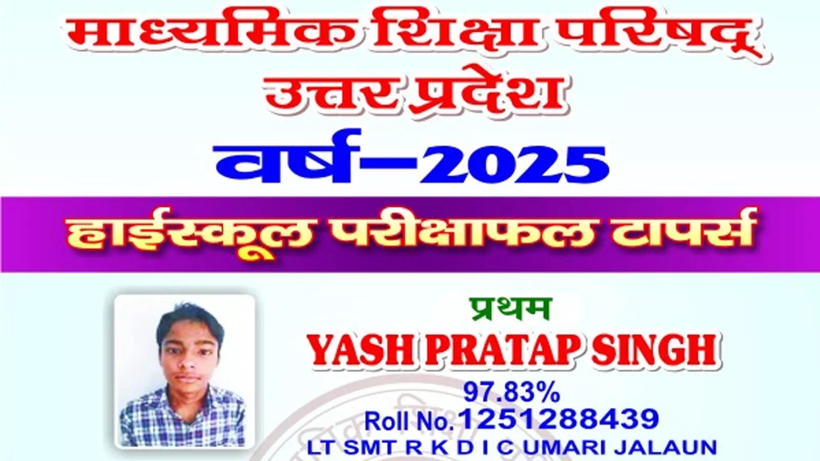 UP Board Class 10th Toppers 2025: Yash Pratap Singh leads with 97.83%, followed by Anshi & Abhishek