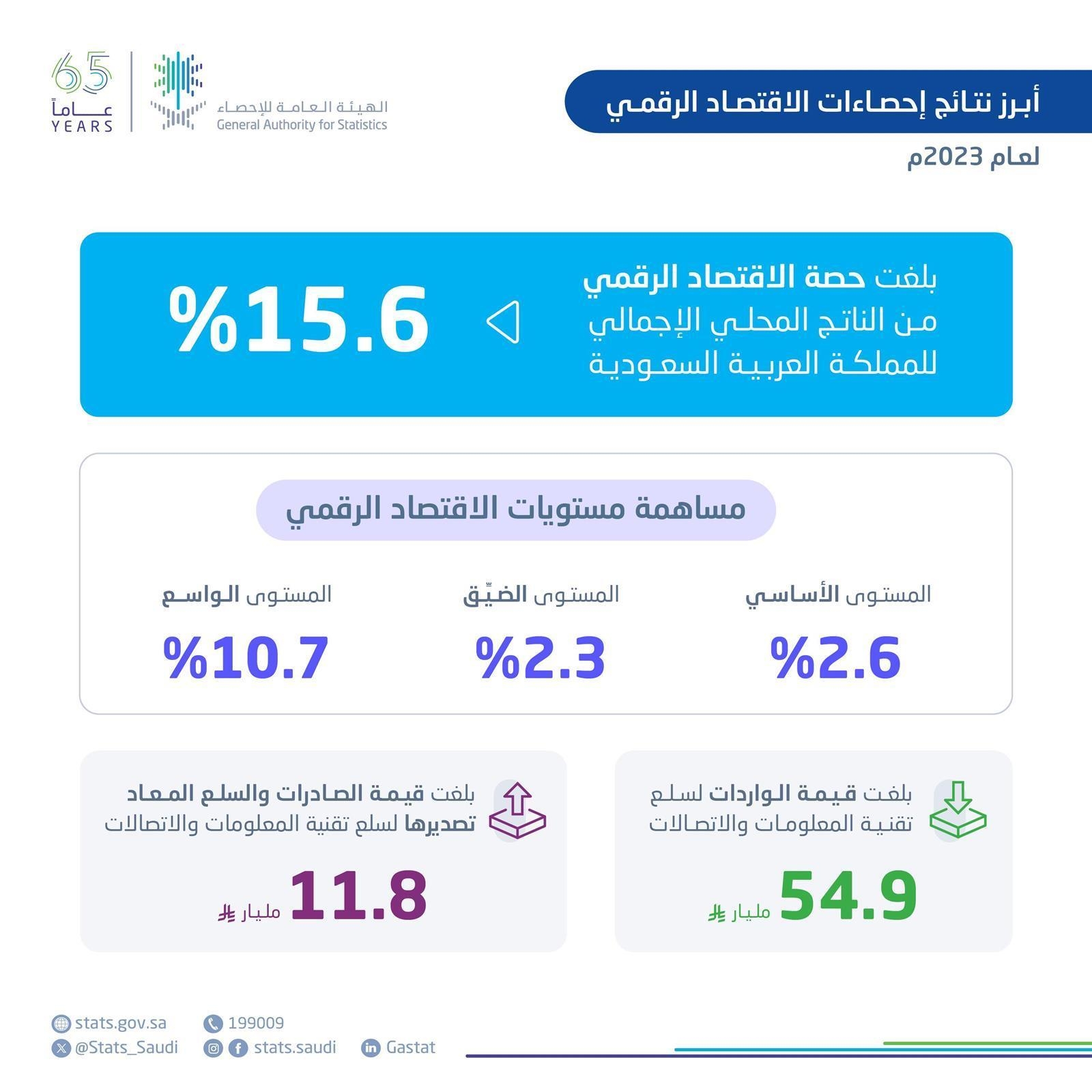 'هيئة الإحصاء': ارتفاع حصة الاقتصاد الرقمي 15.6% من الناتج المحلي الإجمالي