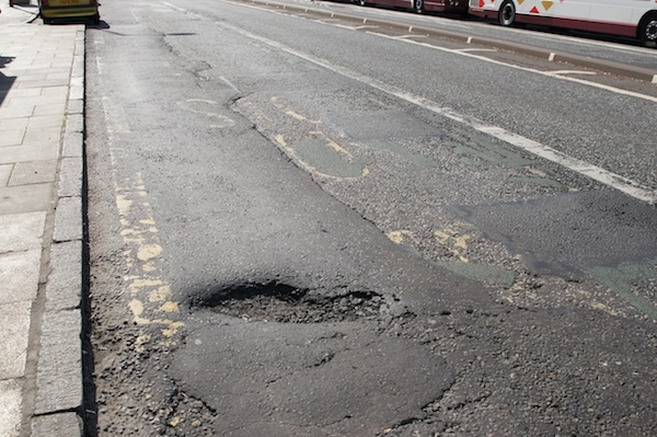 Pothole repair machine idle during winter in West Lothian