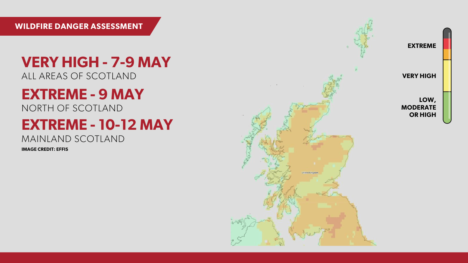 Very high to extreme risk of wildfire in place across areas of Scotland until Monday