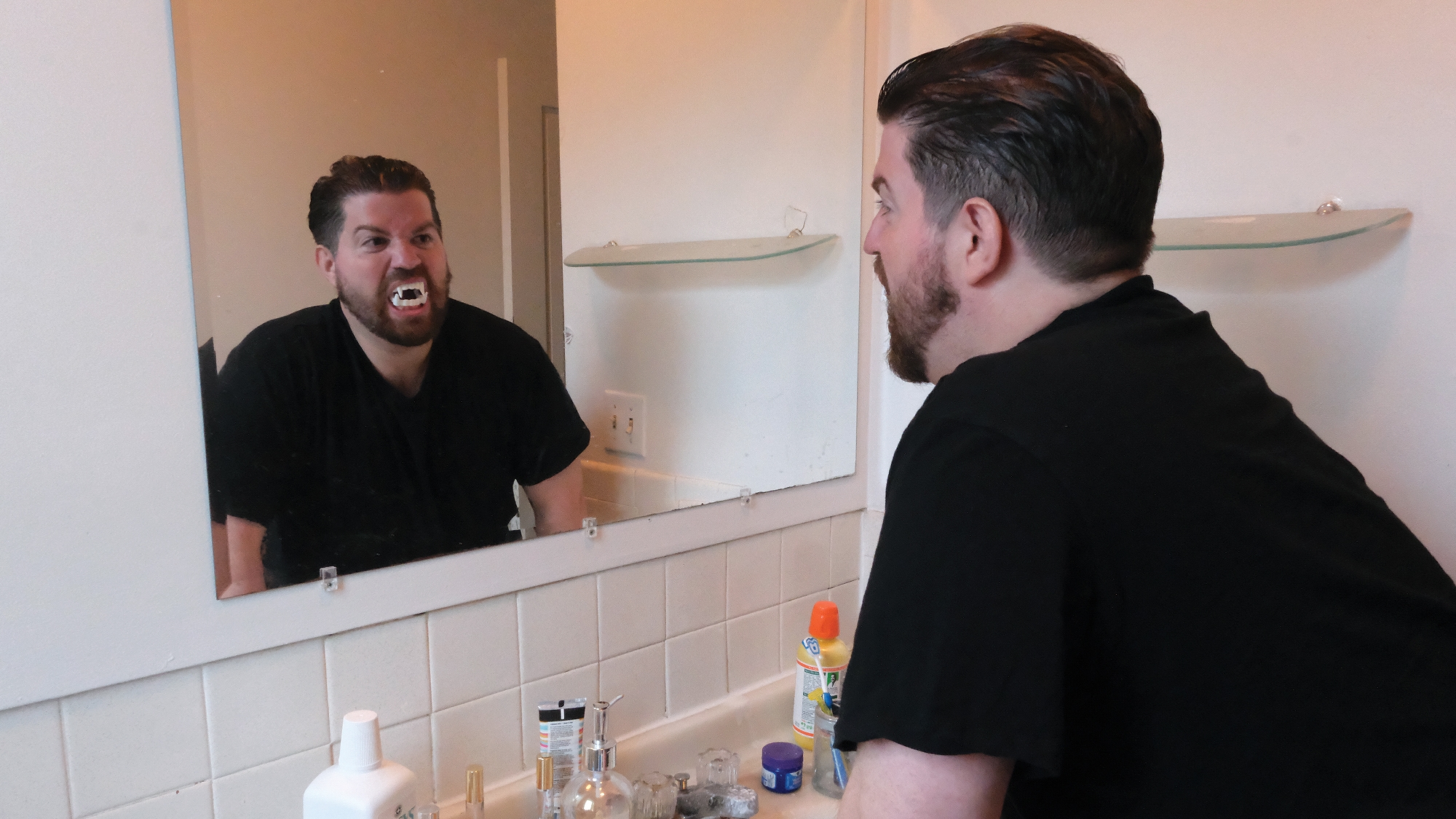 Proactive Man Starts Working On Dracula Impression Early So It Ready For Halloween