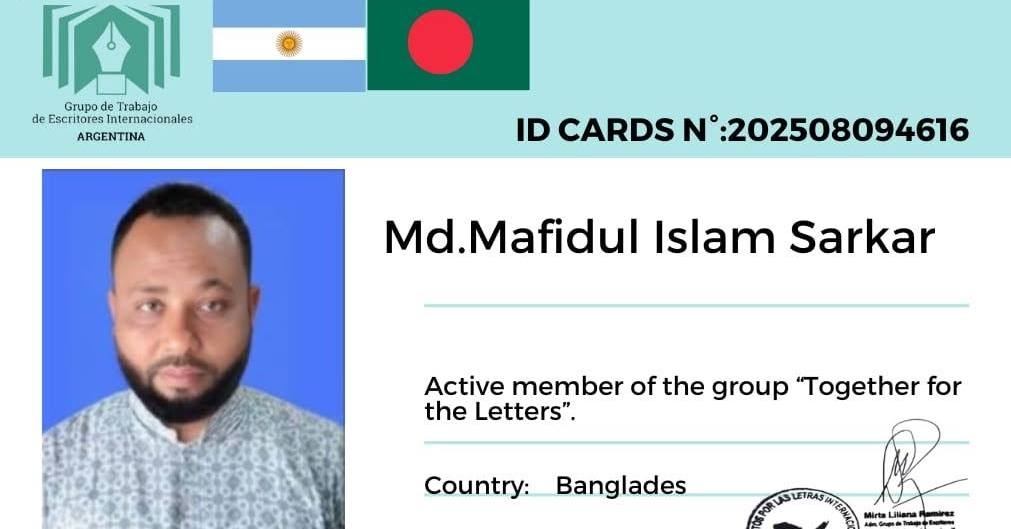 Young Bangladeshi journalist, writer and social activist Md. Mafidul Islam Sarkar has become a member of Argentina's"Together for the Letters" group