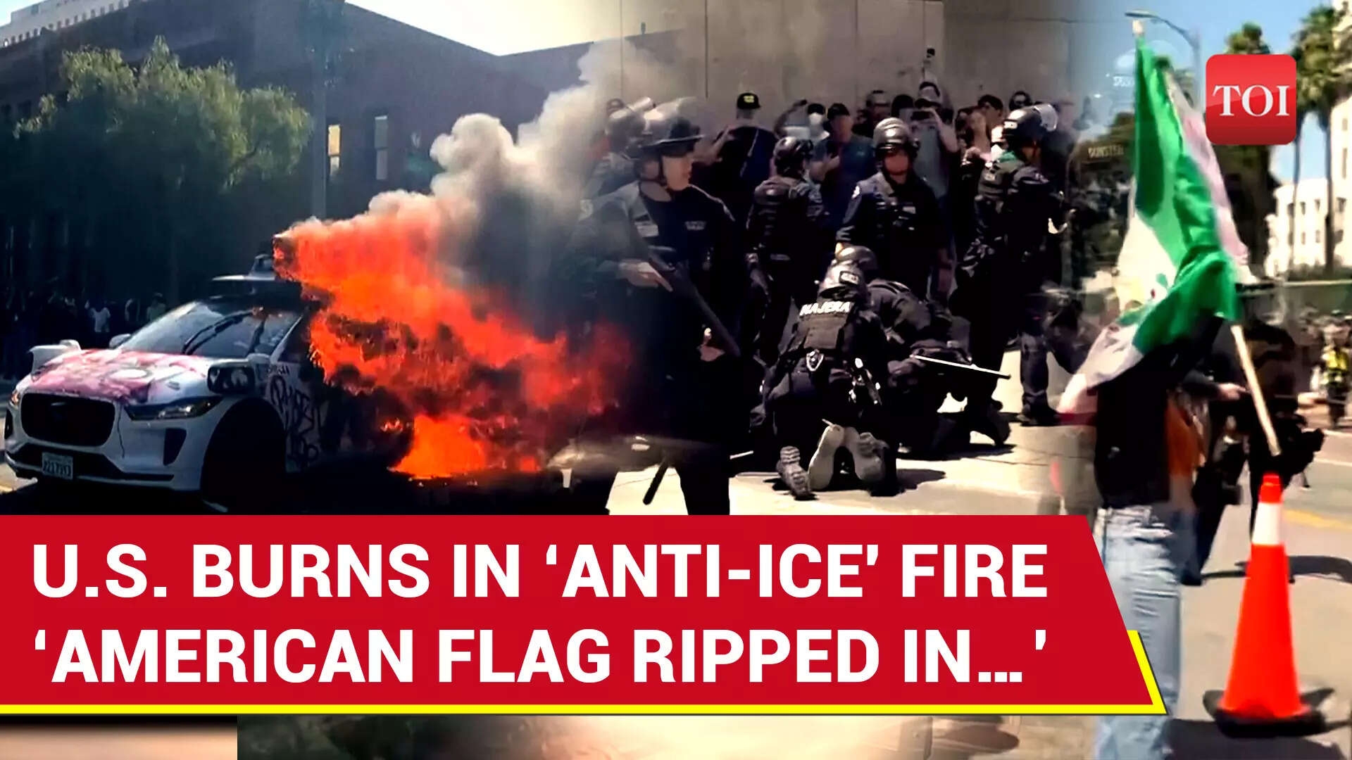 US Riots: American Flag Pulled Down, Set On Fire As Anti-ICE Fire Spreads To Several Cities