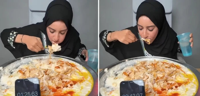 في تحدٍ جديد.. شاهد: رنا مطر تتناول وجبة سليق كاملة في 8 دقائق فقط!