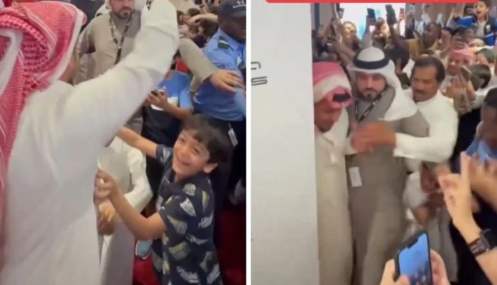شاهد.. ازدحام وتدافع حول الفنان فيصل العيسى أثناء عرض فيلم شباب البومب في البحرين