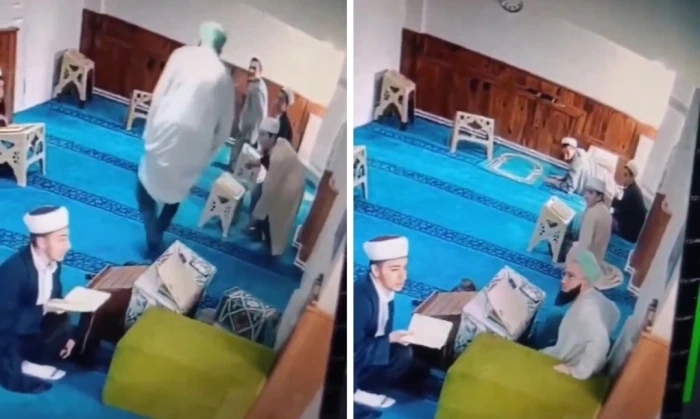 شاهد.. ردة فعل مقرئ قرآن تركي وطلابه لحظة شعورهم بالزلزال داخل مسجد في  إسطنبول
