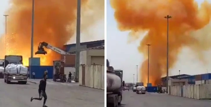 شاهد.. فيديو  من زاوية قريبة لحظة وقوع الانفجار في ميناء  بندر عباس بإيران.. والكشف عن سر الدخان البرتقالي