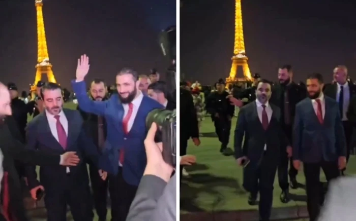 يرافقه وزير الخارجية  الشيباني.. شاهد.. الرئيس السوري " أحمد الشرع" يزور برج إيفل في باريس