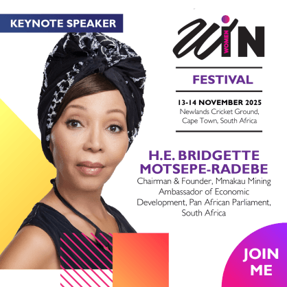 Her Excellency (H.E.) Bridget Motsepe-Radebe to Headline WomenIN Festival 2025 as Keynote Speaker