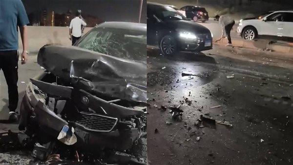 بالصور.. تصادم 3 سيارات أعلى محور حسب الله الكفراوي بالقاهرة