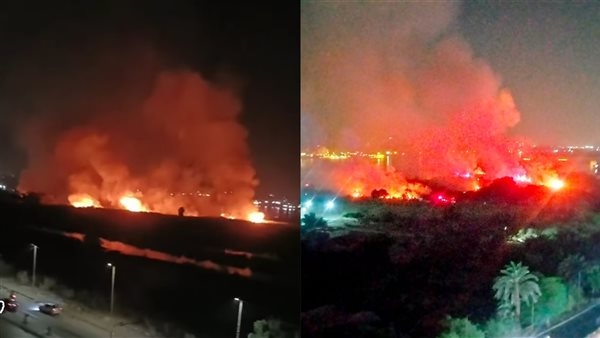 النار تلتهم حشائش على مساحة كبيرة بكورنيش حدائق حلوان