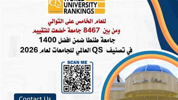 جامعة طنطا ضمن أفضل 1400 في تصنيف QS العالمي للجامعات لعام 2026
