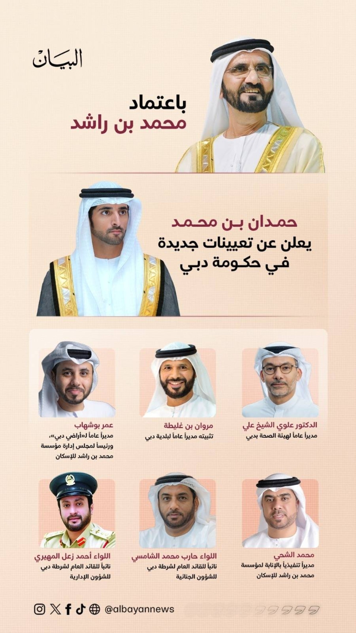 باعتماد محمد بن راشد .. حمدان بن محمد يعلن تعيينات جديدة في حكومة دبي