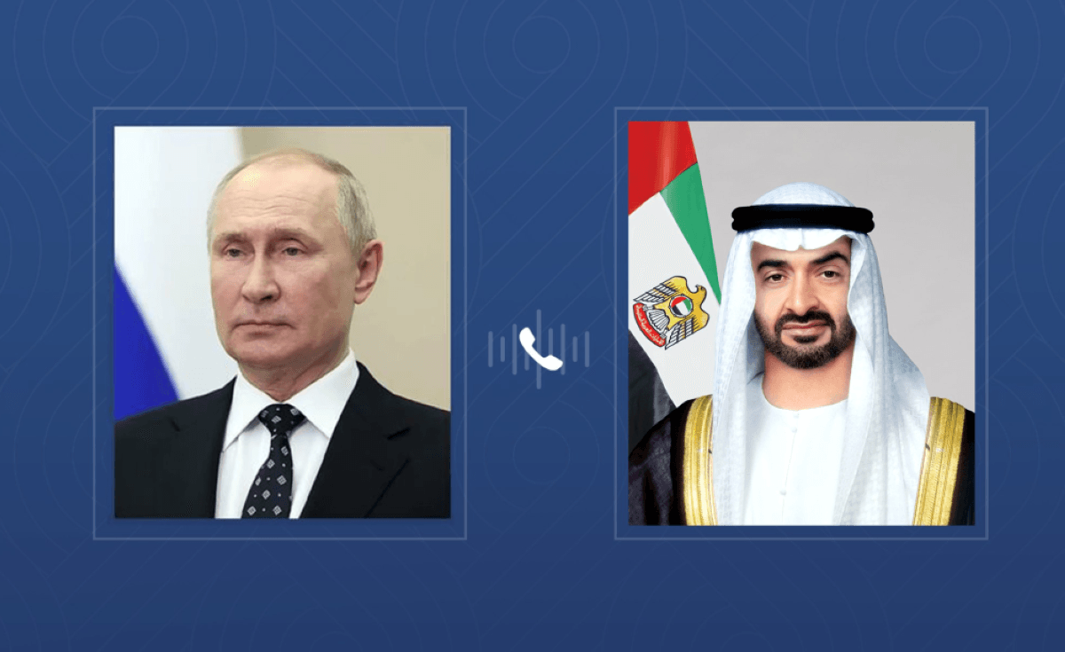 محمد بن زايد والرئيس الروسي يبحثان خلال اتصال هاتفي سبل احتواء التصعيد في المنطقة