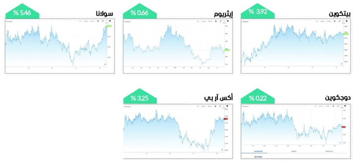 مكاسب لـ«كريبتو» بقيادة «بيتكوين».. و«إيثريوم» و«سولانا» تتحركان بهامش ضيق