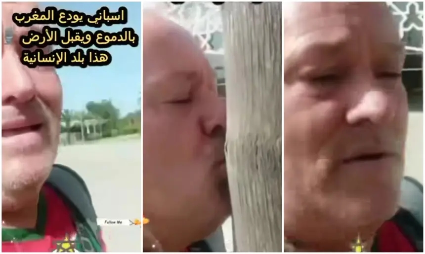 مواطن إسباني يودع المغرب بدموع وقُبلة على الأرض.. رسالة حب تهز القلوب وتروج للسياحة