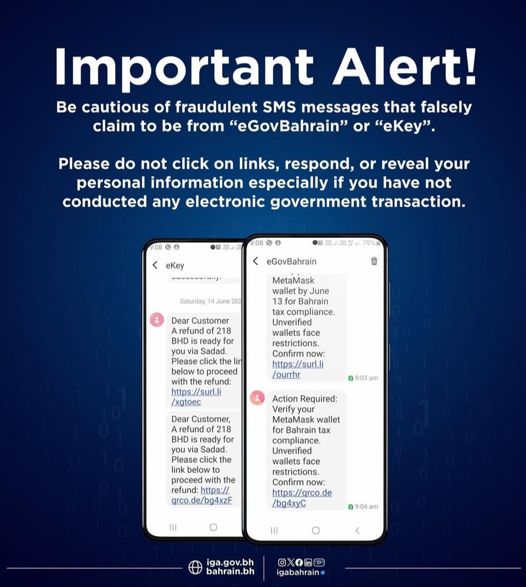 iGA warns against scam messages impersonating ‘eGovBahrain' and ‘eKey'
