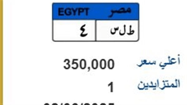 بـ350 ألف جنيه.. مزاد على لوحة سيارة مميزة (ط ل س-4)