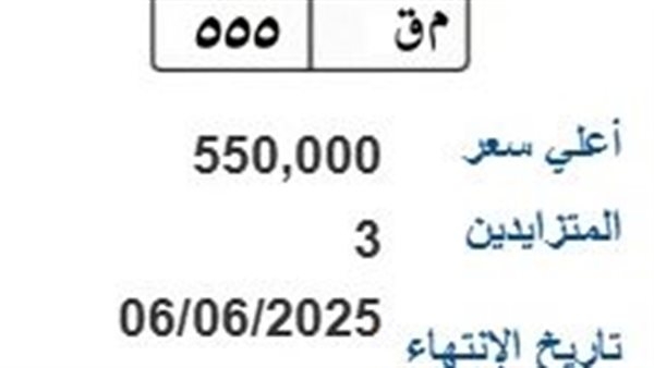 سعرها 550 ألف جنيه.. مزاد على لوحة سيارة مميزة "م ق- 555"